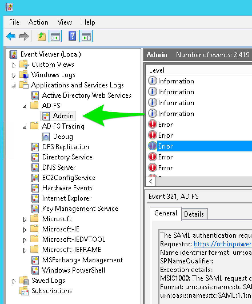 How to check ADFS logs for SAML logins – Robin Help Center