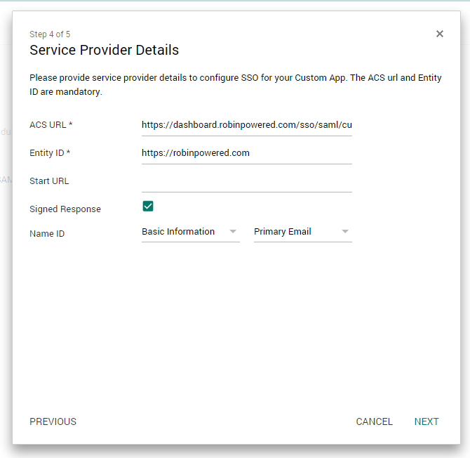 Robin app config options for Google SAML