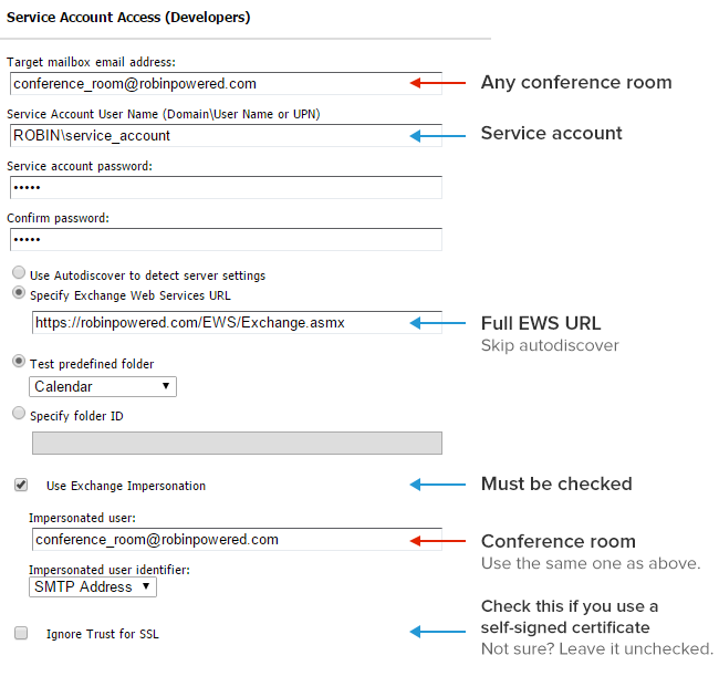 Annotated Exchange Service Account Connection Test