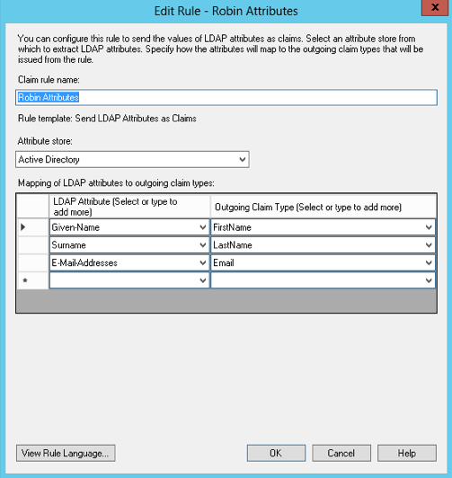AD FS Claim to SAML Attribute mapping
