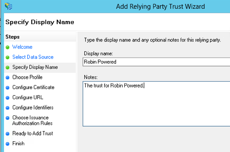 Display name for relying trust party