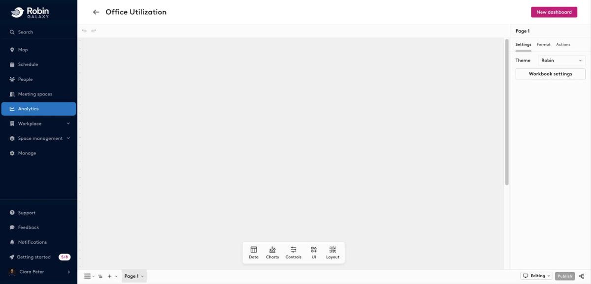 An empty dashboard, ready to build