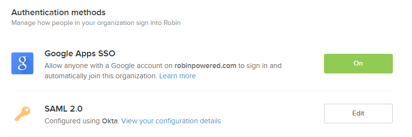 Authentication options for Robin